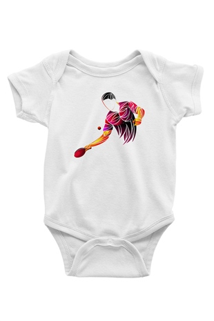 Masa tenisi Baskılı Beyaz Unisex Bebek Body - Zıbın