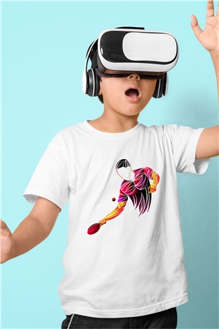 Masa tenisi Baskılı Beyaz Unisex Çocuk Tişört