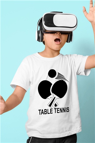 Masa tenisi Baskılı Beyaz Unisex Çocuk Tişört