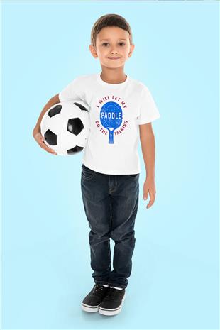 Masa Tenisi Baskılı Unisex Beyaz Çocuk Tişört - Tshirt