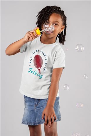 Masa Tenisi Baskılı Unisex Beyaz Çocuk Tişört - Tshirt