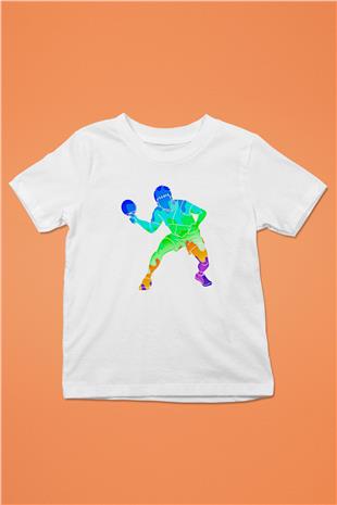Masa Tenisi Baskılı Unisex Beyaz Çocuk Tişört - Tshirt