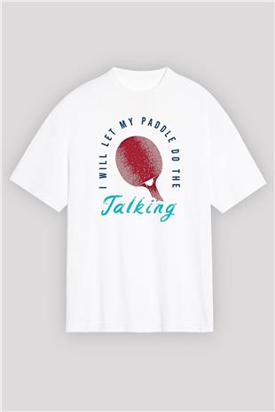 Masa Tenisi Baskılı Unisex Beyaz Oversize Tişört - Tshirt