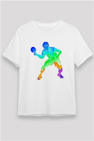 Masa Tenisi Baskılı Unisex Beyaz Tişört - Tshirt