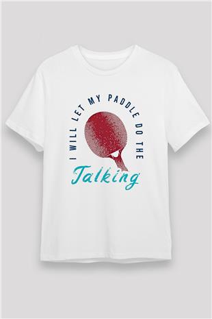 Masa Tenisi Baskılı Unisex Beyaz Tişört - Tshirt