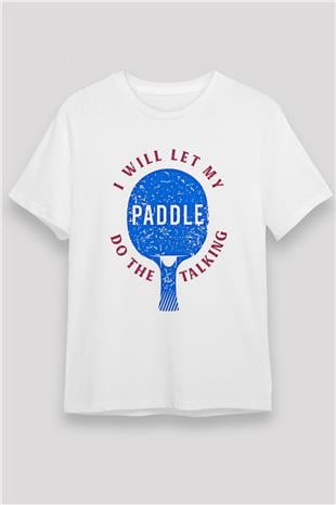 Masa Tenisi Baskılı Unisex Beyaz Tişört - Tshirt