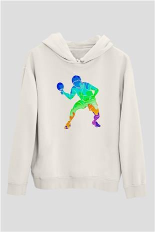 Masa Tenisi Baskılı Unisex Ekru Hoodie