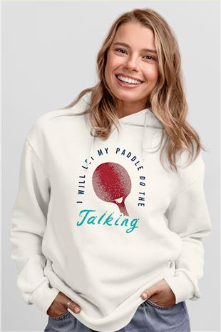 Masa Tenisi Baskılı Unisex Ekru Hoodie