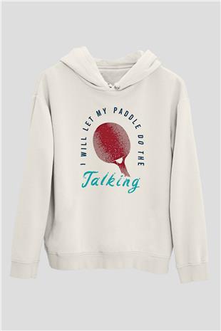 Masa Tenisi Baskılı Unisex Ekru Hoodie