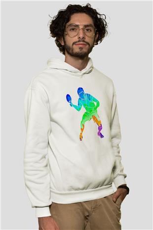 Masa Tenisi Baskılı Unisex Ekru Hoodie