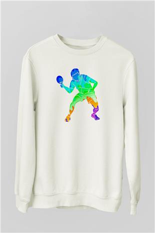 Masa Tenisi Baskılı Unisex Ekru Sweatshirt
