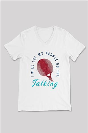 Masa Tenisi Baskılı Unisex V Yaka Tişört - Tshirt