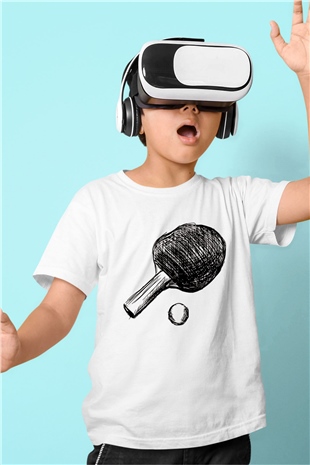 Masa tenisi Beyaz Unisex Çocuk Tişört