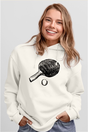 Masa tenisi Beyaz Unisex Kapüşonlu Sweatshirt