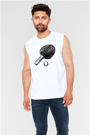 Masa tenisi Beyaz Unisex Kolsuz Tişört