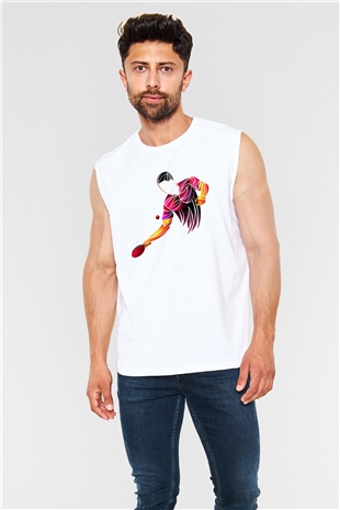 Masa tenisi Beyaz Unisex Kolsuz Tişört