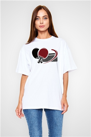 Masa tenisi Beyaz Unisex Oversize Tişört T-Shirt