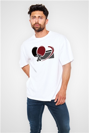 Masa tenisi Beyaz Unisex Oversize Tişört T-Shirt