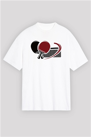Masa tenisi Beyaz Unisex Oversize Tişört T-Shirt