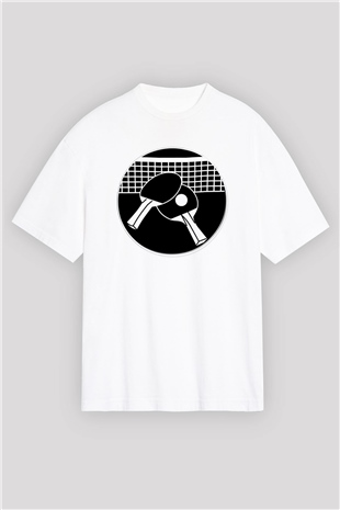 Masa tenisi Beyaz Unisex Oversize Tişört T-Shirt