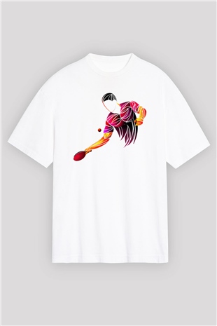 Masa tenisi Beyaz Unisex Oversize Tişört T-Shirt