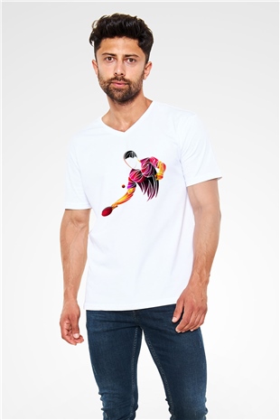 Masa tenisi Beyaz Unisex V Yaka Tişört T-Shirt