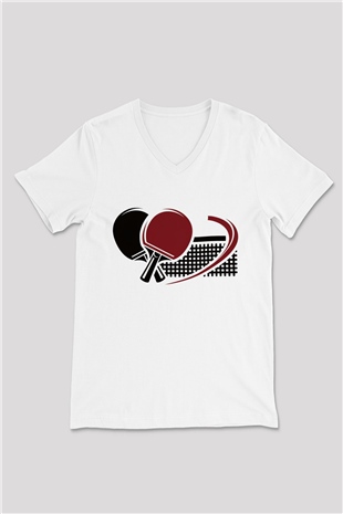 Masa tenisi Beyaz Unisex V Yaka Tişört T-Shirt
