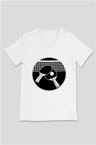 Masa tenisi Beyaz Unisex V Yaka Tişört T-Shirt