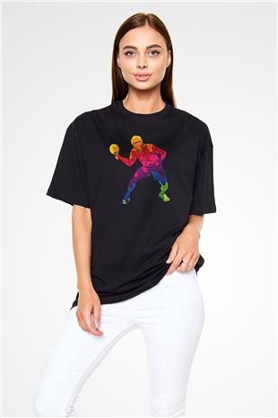 Masa Tenisi - Ping Pong Baskılı Unisex Siyah Oversize Tişört