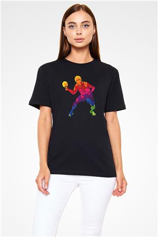 Masa Tenisi - Ping Pong Baskılı Unisex Siyah Tişört - Tshirt