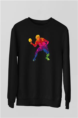 Masa Tenisi - Ping Pong Baskılı Unisex Siyah Sweatshirt