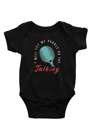 Masa Tenisi - Ping Pong Baskılı Unisex Siyah Bebek Body - Zıbın
