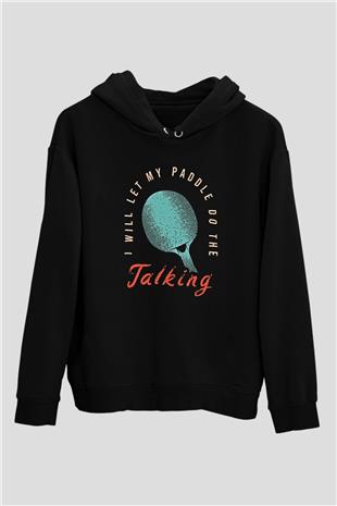Masa Tenisi - Ping Pong Baskılı Unisex Siyah Hoodie
