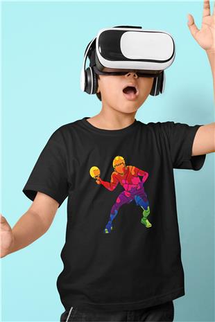 Masa Tenisi - Ping Pong Baskılı Unisex Siyah Çocuk Tİşörtü - Tshirt