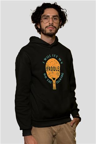 Masa Tenisi - Ping Pong Baskılı Unisex Siyah Hoodie