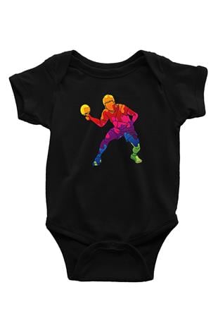 Masa Tenisi - Ping Pong Baskılı Unisex Siyah Bebek Body - Zıbın