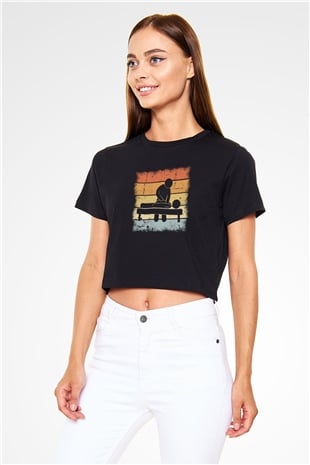 Masör Siyah  Crop Top Tişört