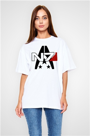 Mass Effect Beyaz Oversize Tişört Oversize T-shirt