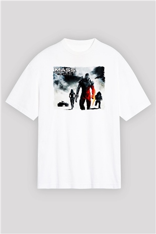 Mass Effect Beyaz Oversize Tişört Oversize T-shirt