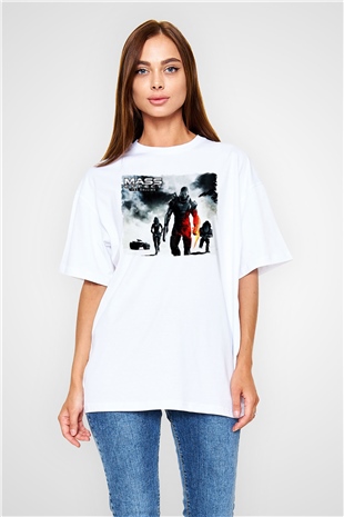 Mass Effect Beyaz Oversize Tişört Oversize T-shirt