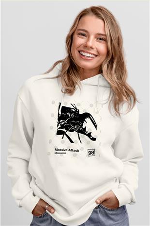 Massive Attack Baskılı Beyaz Unisex Kapüşonlu Sweatshirt