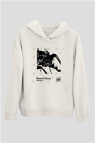 Massive Attack Baskılı Beyaz Unisex Kapüşonlu Sweatshirt