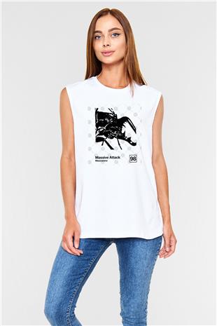 Massive Attack Baskılı Beyaz Unisex Kolsuz Tişört - Tshirt
