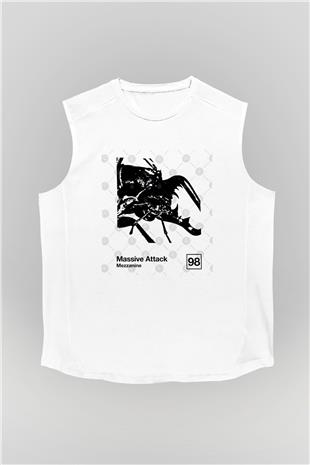 Massive Attack Baskılı Beyaz Unisex Kolsuz Tişört - Tshirt