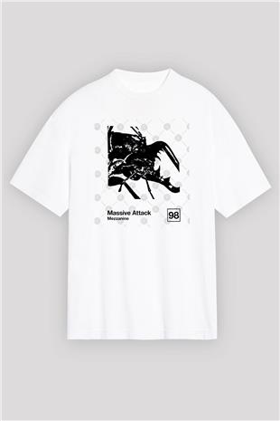 Massive Attack Baskılı Beyaz Unisex Oversize Tişört - Tshirt