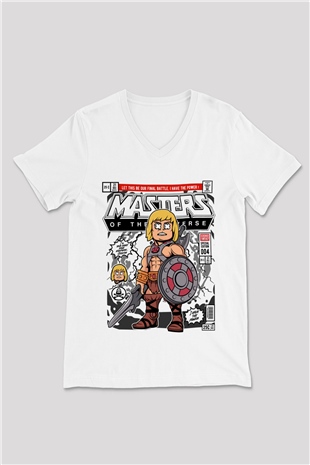 Master Of The Universe Baskılı Unisex Beyaz V Yaka Tişört