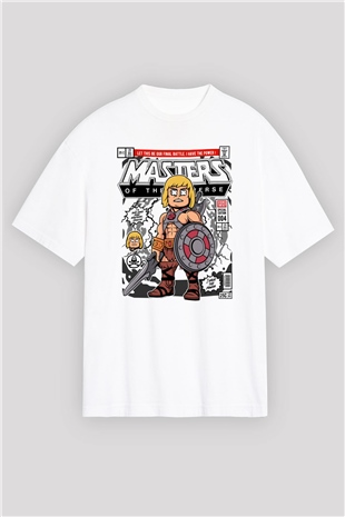 Master Of The Universe Baskılı Unisex Beyaz Oversize Tişört