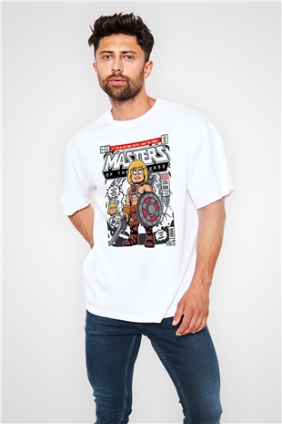 Master Of The Universe Baskılı Unisex Beyaz Oversize Tişört