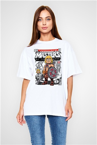 Master Of The Universe Baskılı Unisex Beyaz Oversize Tişört