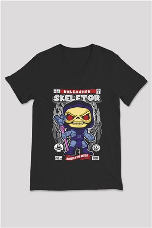 Master Of Universe Baskılı Unisex Siyah V Yaka Tişört